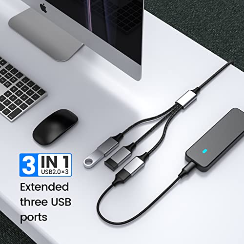 Fidioto USB Extension Cable, 4Ft Long USB Cable, USB Y Splitter 1 Male to 3 Female USBA Adapter Compatible with Webcam, Camera, Phone, hub, Mouse, Keyboard, Printer, Hard Drive, Headset, Xbox - style: 1 in 3 out-4ft