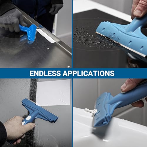 Glass Polish 6 inch (150mm) SCRATCHLESS Professional Scraper for Glass, Windows, Tiles and Any Smooth Surfaces - Comes Fitted with Stainless Steel Blade