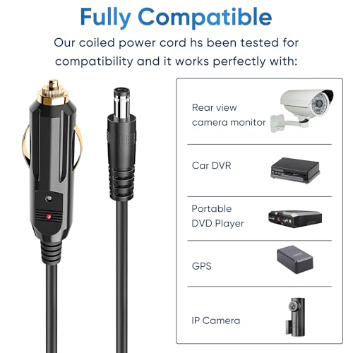 DC 5.5x2.1mm Car Cigarette Lighter Power Cord,6.5ft 12V-24V Car Charger