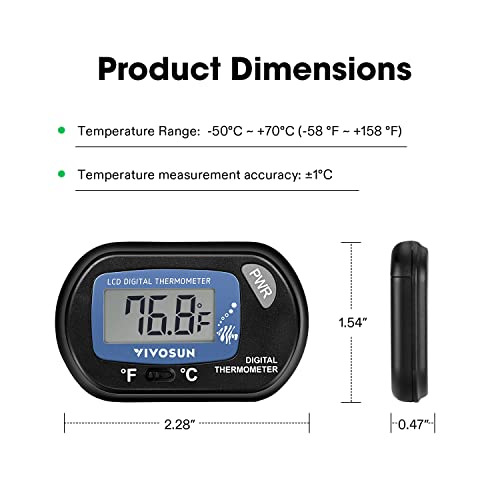 VIVOSUN 4-Pack LCD Digital Aquarium Thermometer Fish Tank Water Terrarium Temperature with Suction Cup for Turtle - size: 4 packs