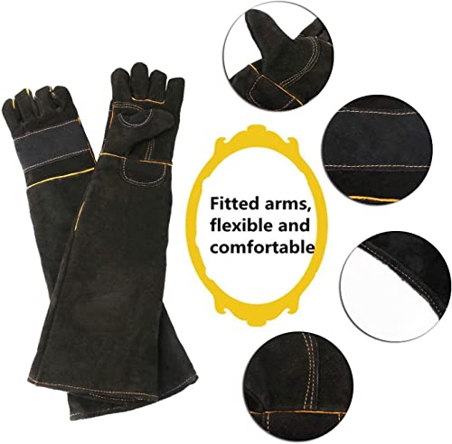 AOWPFVV Long Sleeve Thick Leather Animal Handling Glove Anti Scratch Protective Gloves for Training Dog Cat Bird Snake Parrot Lizard Wild Animals Reptiles,Bite Resistant Gloves(Large,23.6in) - color: Black Size Large 23.6in