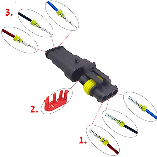 3 pin connector kit, 10 Kit Car Auto Electrical Connectors, Series Terminals Water Resisted for Car, Truck, Boat(3 pin Connector) - size: 3Pin connector--10kit