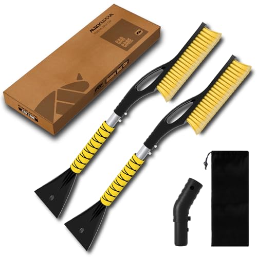 MIKKUPPA 27" Snow Brush and Ice Scrapers for Car Windshield, Yellow, 2 Pack - color: Yellow*2(with Curved Connector)