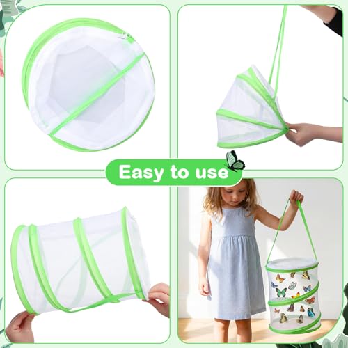 Sherr 6 Pack Butterfly Habitat Cage, 9"x11" Pop-up Mesh Butterfly Net Terrarium, Reusable Caterpillar Raising Kit, Portable Bug Catcher Enclosure for Transporting and Raising Critter (Green) - color: Green