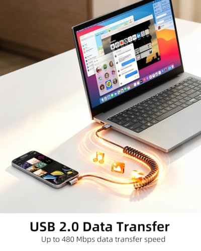 Coiled USB C Cable for CarPlay 1FT 2Pack, Short Right Angle USB C Cable - size: 1FT