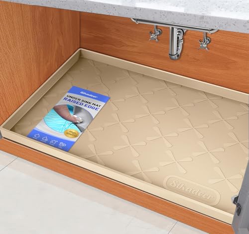 SIKADEER Waterproof Under Sink Mat Silicone 25"x19", Kitchen Cabinet Liner - color: Beige, size: 25"W x 19"L