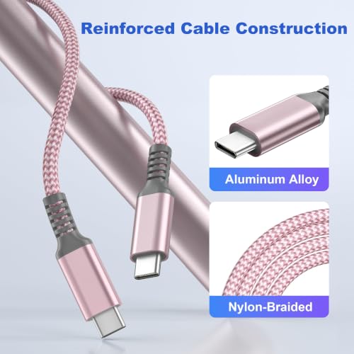Basesailor USB C to USB C 60W Cable 6.6FT 2Pack Pink Braided Fast Charging - color: Pink, size: 6.6FT/2M