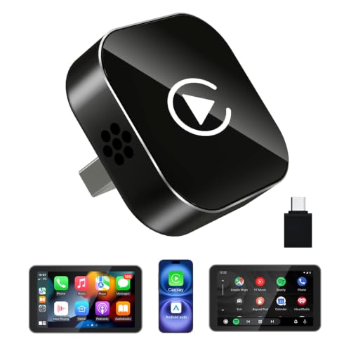 Wireless CarPlay Adapter 2026 Upgraded,CarPlay & Android Auto 2-in-1, Mini USB Design for Cars with Wired CarPlay,Fast Auto-Connect,Plug & Play,for iOS 10+, Android 11+(with ventilation holes)