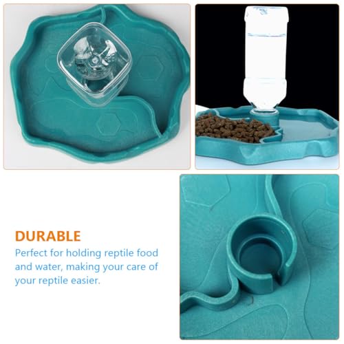 VICASKY Automatic Reptile Waterer and Bearded Dragon Feed Bowl with Reservoir, Lake Blue Plastic Terrarium Dish for Tortoise and Lizard Tank Accessories