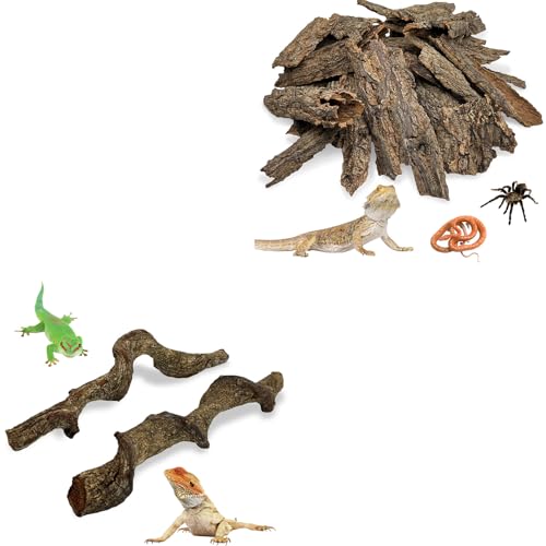 Reptile Cork Bark with Reptile Climbing Decor Thick Wood Branches Snake Habitat Decorations Terrarium Wooden Tree Trunk Ornament