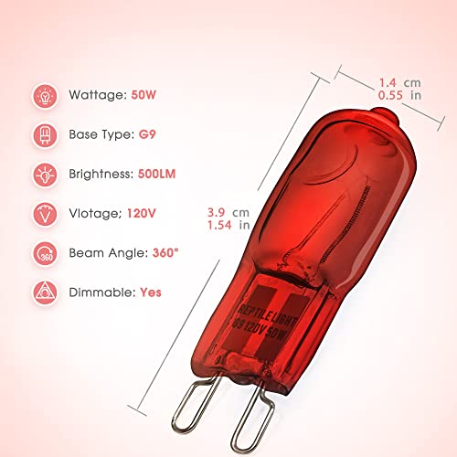 Briignite G9 Infrared Heat Lamp Bulbs for Reptile, Mini Reptile Light, Dimmable Night Red UVA Reptile Heat Lamp, 2 Pin Base Mini Heat Bulbs 50W, Bearded Dragon Turtle Lizard, 2Pack - color: Red, size: G9 Heat Bulb