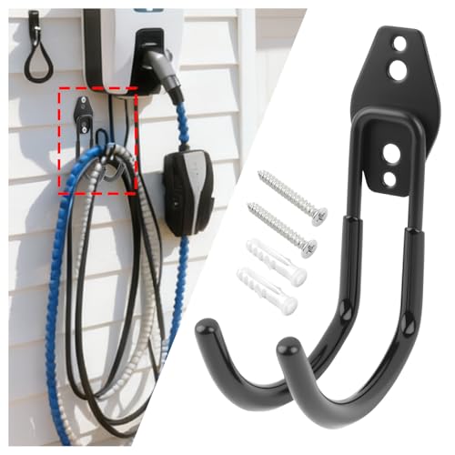 J Hooks EV Charger Holder Wall Mount,66LB Heavy-Duty EV Charging Cable Holder with Non-Slip Coating,Universal EVs Cable Holders as Garage Organizer for Indoor & Outdoor Use