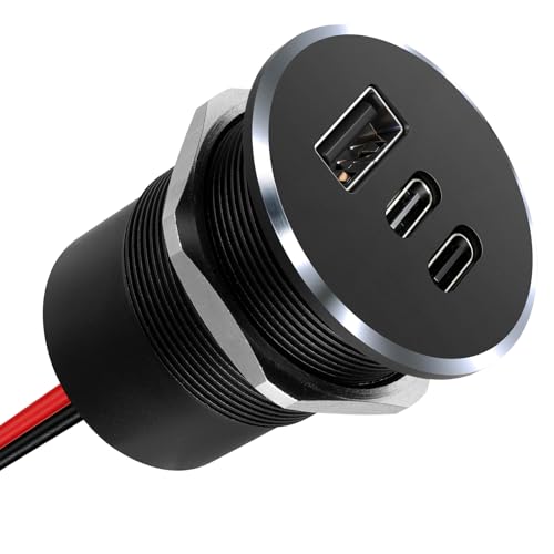 78W 12V USB Outlet with Silver Ring, Aluminum Car USB C Socket - color: 1Pcs