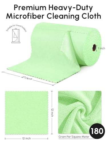 Microfiber Cleaning Cloths Roll 75 Pack 12x12 Inch Lint Free - color: Green