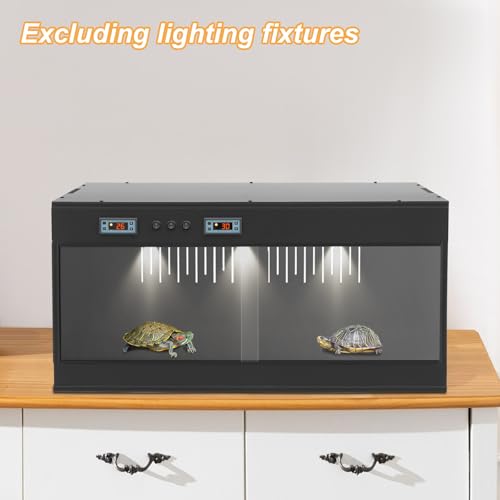 PVC Reptile Terrarium 31.5 x 15.8 x 15.8 in Large Reptile Tank with 2 Independent Intelligent Temperature Control Zones for Chameleon, Lizard, Snake（Black, Clear） - color: Black, Clear