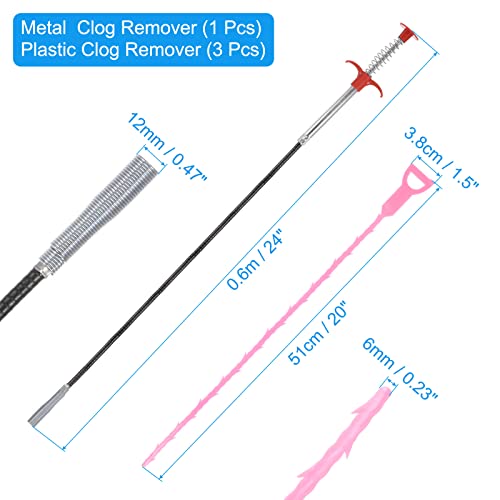 uxcell 3pcs 20 Inch Drain Hair Clog Remover Tool PP & 24 Inch Drain Cleaner Tool Sticks Stainless Steel Sewer Cleaning Hook Unclog Sink Unclogger for Toilet Bathtub Sewer, Pink - color: Pink, size: 24 Inch