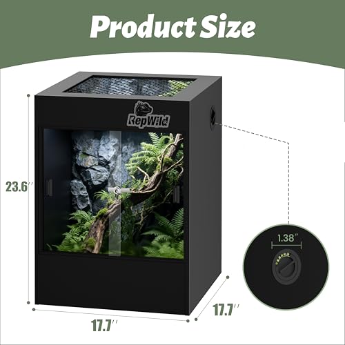 33 Gallon PVC Tall Reptile Tank/Terrarium, RepWild 18" x 18" x 24" Arboreal Reptile Habitat Enclosure with Sliding Door & Heavy-Duty Screen for Amphibians, Crested Gecko Lizard Chameleon - size: 18"W x 18"D x 24"H