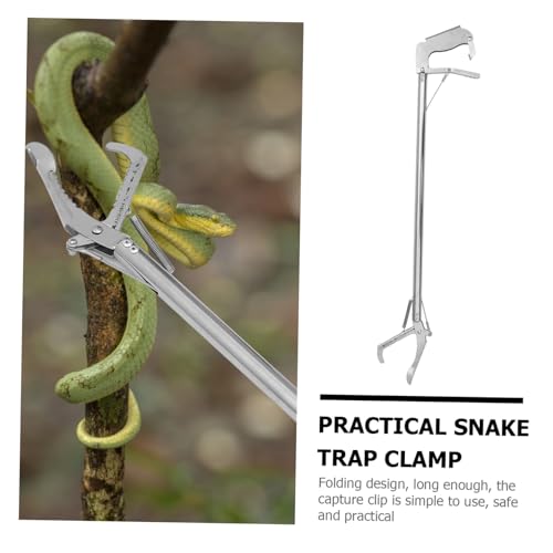 Alasum 1pc Folding Stainless Steel Snake Catcher Clamp Lock Practical Reptile Grabber Tool for Safe and Capture Gardens and Zoos