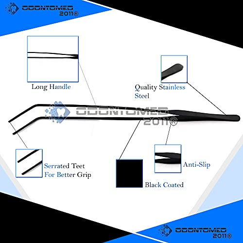 Extra Long Aquarium Tweezers Stainless Steel Tweezer Carbonation Protection Coating Against Rust Reptiles Feeding Tongs for Aquatic Plants Lizards Spider Snakes - 15 inch, Black Curved