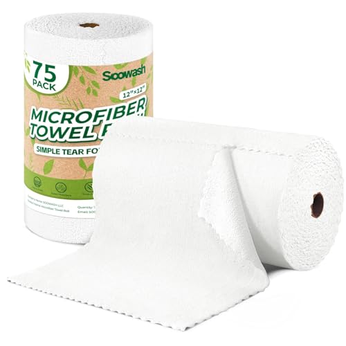 Microfiber Cleaning Cloths Roll 75 Pack 12x12 Inch Lint Free - color: White