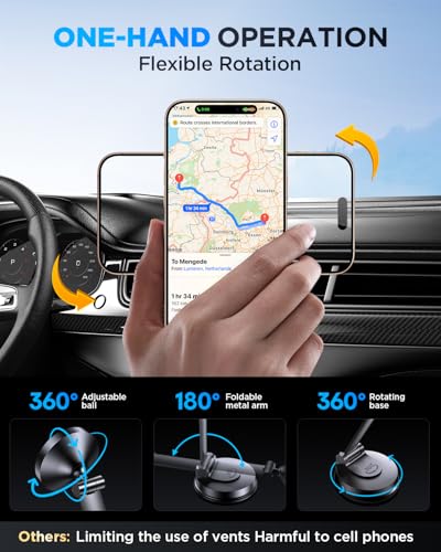Tophot for MagSafe Car Mount, Car Phone Holder for Dashboard, 360° Rotatable Magnetic Phone Holder for Cars, Strong Adhesive, Sturdy Metal Mount, Compatible with iPhone Samsung