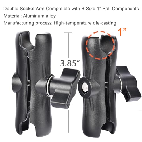 VAUBORTTI Aluminum GPS Mount with [17mm to 25mm Dual Ball Adapter], Fits Garmin GPS & Phone Holder, Replacement for Suction Cup Windshield Mount, Heavy-Duty Drill Base, Arm with 1" Ball Joint