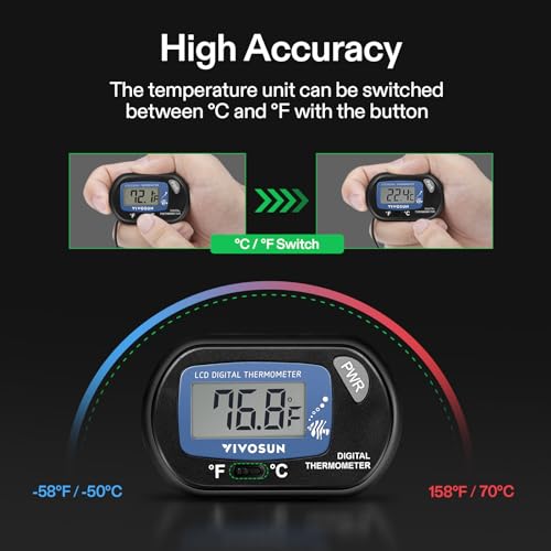 VIVOSUN 4-Pack LCD Digital Aquarium Thermometer Fish Tank Water Terrarium Temperature with Suction Cup for Turtle - size: 4 packs