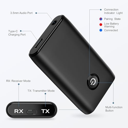 Bluetooth 5.3 Aux Adapter for Car, Bluetooth Transmitter for TV - color: Black