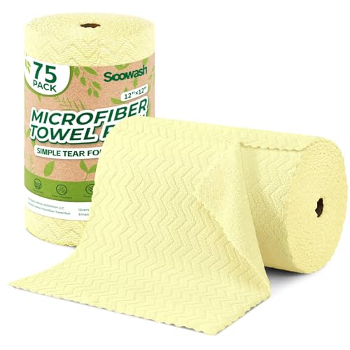 Microfiber Cleaning Cloths Roll 75 Pack 12x12 Inch Lint Free - color: Yellow Ripple