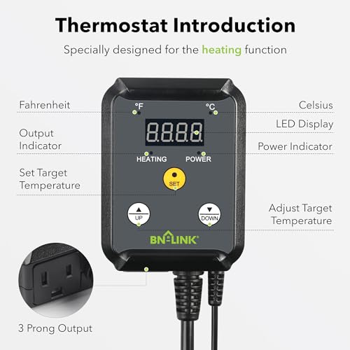 BN-LINK 8 Outlet Surge Protector with Mechanical Timer and Heat Mat Thermostat Controller