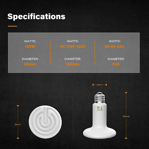 YSSOA 150W Ceramic Heat Emitter, Reptile Heat Bulbs, Ceramic Heat Lamp for Reptiles, Amphibian, Chicken, Dog, Cat, 1 Pack, White - color: 1 Pcs (White), size: 150 Watts
