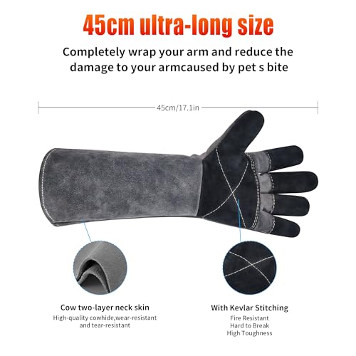 Long Welding Gloves 23.6 Inches 932℉,Heat/Fire Resistant Leather For Mig, Tig, Stick, Forge, BBQ, Grill, Fireplace - color: Grey
