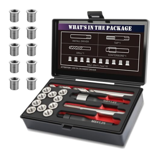 M8x1.25 Thread Repair Kit with 11.7mm Insert, HSS Drill, Tap, Counterbore, Installation Driver, Solid Stainless Steel Insert M8x1.25x11.7mmx10pcs - size: M8X1.25X11.7MM Thread Repair Kit