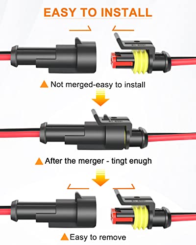 NAOEVO 2 Pin Connector Waterproof, 16 AWG 2 Wire Connectors, 6 Kits - size: 2 Pin