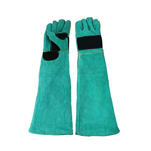 AOWPFVV Long Sleeve Thick Leather Animal Handling Glove Anti Scratch Protective Gloves for Training Dog Cat Bird Snake Parrot Lizard Wild Animals Reptiles,Bite Resistant Gloves - color: Light Green Size Large 23.6in