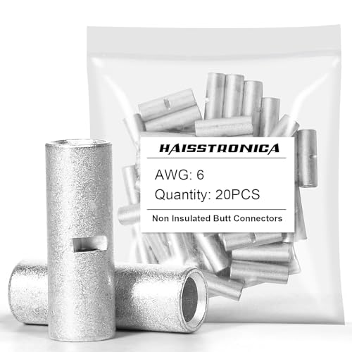 haisstronica 20PCS Non-Insulated Butt Connectors AWG 6 Tinned Copper - size: 6 AWG