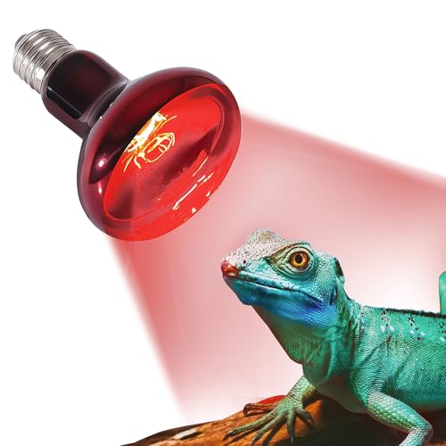 50W Infrared Heat Lamp Bulb E26 Base Red Basking Spot Light for Reptile Terrarium, Non-Disruptive Night Heater for Bearded Dragons Snake Turtle and Amphibian 2 Pack