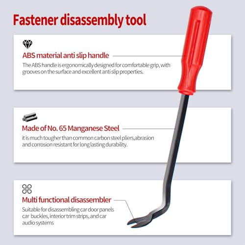Auto Trim Removal Tool Kit, 17 Pcs Auto Car Trim Tool Set Plastic Pry Tool Kit for Car, Clip, Audio, Dashboards, Door Panel Window Molding Fastener Remover Tool Kit - color: Red
