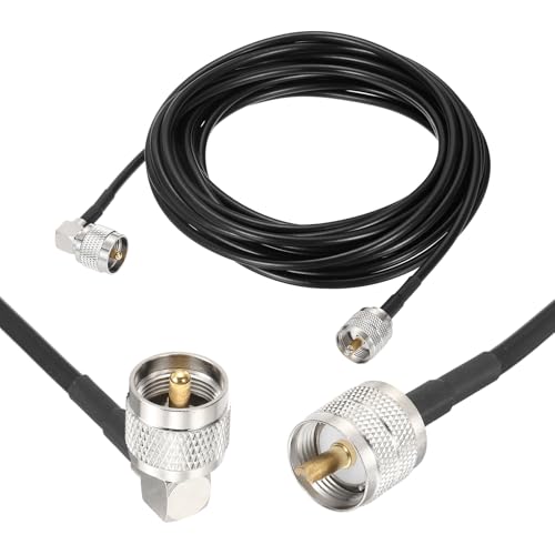 MECCANIXITY Black RG58 CB Coax Cable 20ft, 50 Ohm Low Loss UHF Male to UHF Male Right Angle Extension Jumper Cable for HAM Radio, Antenna Analyzer, HF Radio, and Communication Devices - size: 20ft
