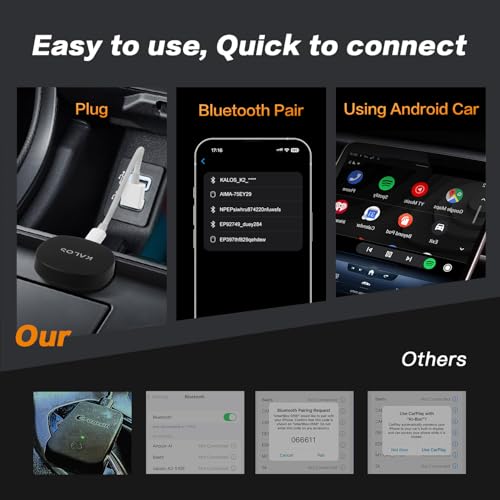 KALOS Android Auto Wireless Adapter,Convert Factory Wired to Wireless,Instant Connection,Plug & Play, Auto-Connect,Compatible with Android 11+ & Cars from 2015