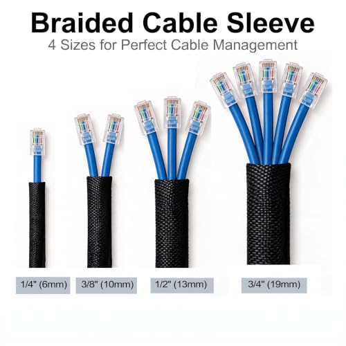 Hophine Braided Split Wire Loom - 25% Overlap, Black,1/2"-5Feet - color: Black, size: 1/2"-5Feet