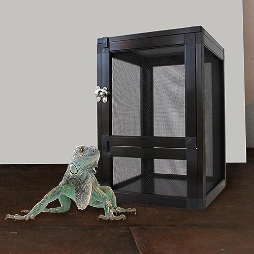Reptiles Habitat Breeding Box Reptile Tank Portable Reptile Cage Air Screen Cages for Transport Small Animal Hamsters Crickets Gerbils, Black - color: Black