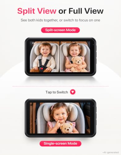 LUCKVIEW Double Car Camera for 2 Baby, 3-Step Setup Baby Car Monitor - color: Pink