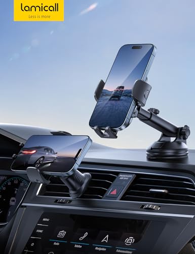 Lamicall Car Phone Holder Dashboard Vent Windshield 70 LBS Suction 3-in-1 - color: Black