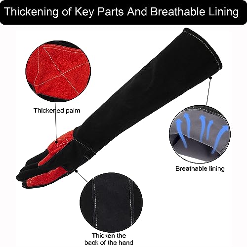 Long Welding Gloves 23.6 Inches 932℉,Heat/Fire Resistant Leather For Mig, Tig, Stick, Forge, BBQ, Grill, Fireplace - color: 23.6in Black