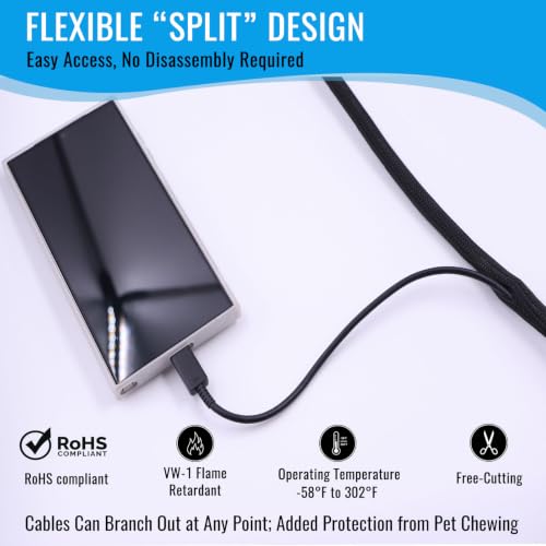 1/4" - 10Ft Split Braided Cable Sleeve, Wire Loom Tubing, Black - size: 1/4" - 10Ft