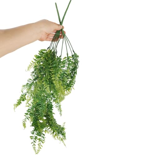 Jilukibo 4 Pack Reptile Hanging Fake Vines, Artificial Boston Fern Terrarium Plants with Suction Cup, Safe Naturalistic Tank Habitat Decor for Bearded Dragon Lizard Snake Gecko Chameleon Hermit Crab