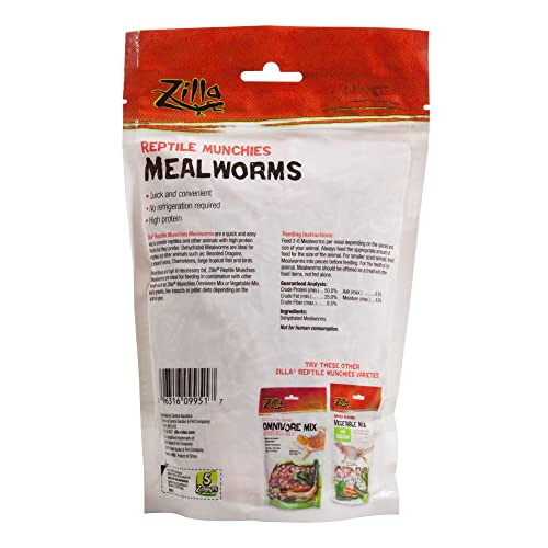 Zilla 2 Pack of Reptile Munchies Mealworms, 3.75 Ounes each, for Bearded Dragons, Leopard Geckos, Chameleons, Large Tropical Fish, and Birds