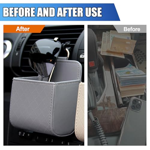 Car Vent Storage Bag, Leather Car Dashboard Organizer Pocket, Grey - color: Grey