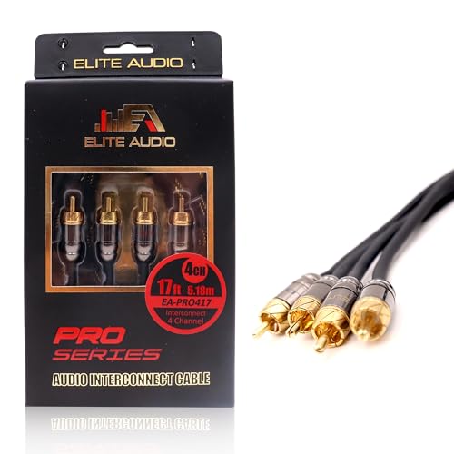 Elite Audio Pro Series 17ft. 4-Channel Car Audio RCA Cable - Triple Shielded Brass Connectors, Oxygen Free Copper Noise Reducing Audio Cable for Amplifiers Subwoofers Speakers and Processors – PRO417 - color: 4-Channel, size: 17' (ft)